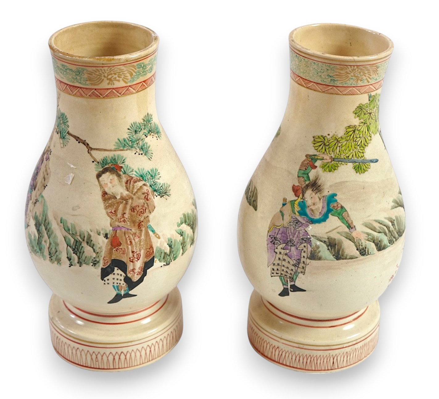 A pair of Japanese Satsuma earthenware vases